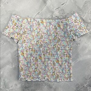 Art Class Multicolor Off-Shoulder Smocked Top